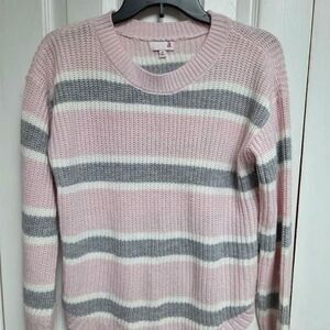 SO Women's Medium white, pink and gray striped sweater